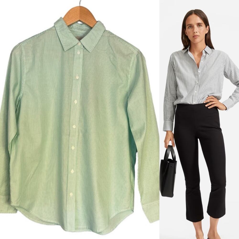 Everlane The Silky Cotton Relaxed Shirt Pinstripe Mint Green Size 6 NWT